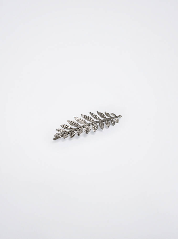 Leaf Hair Pin, Silver, hi-res