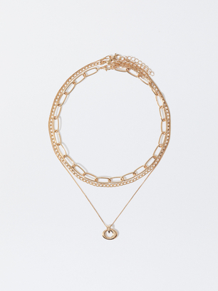 Set Of Golden Necklaces, Golden, hi-res