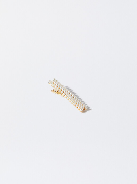 Hair Duckclip With Pearls, White, hi-res