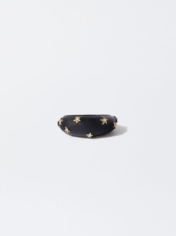 Star Ring With Crystal, Black, hi-res