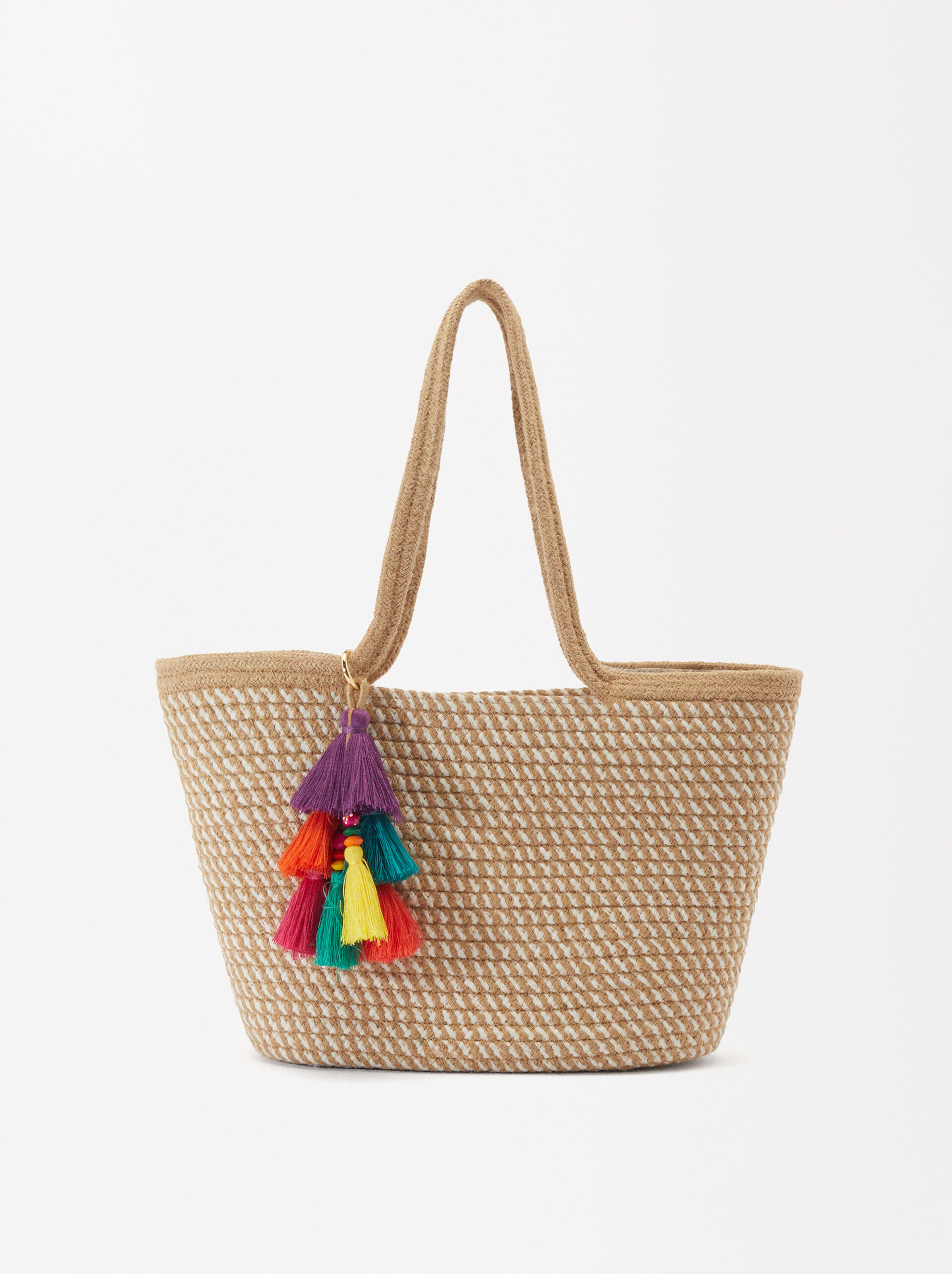 Straw Effect Shopper Bag With Pendant image number 1.0