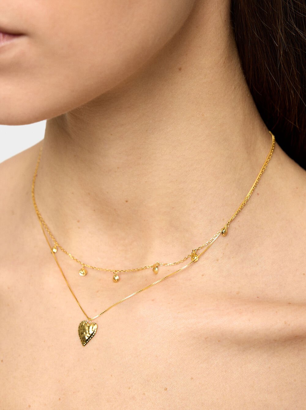 Double necklace with heart pendant - 925 sterling silver