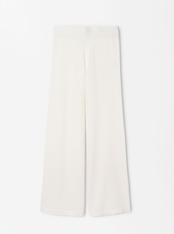 Loose-Fitting Trousers With Elastic Waistband, White, hi-res