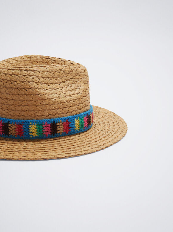 Multicoloured Straw-Effect Hat, Multicolor, hi-res