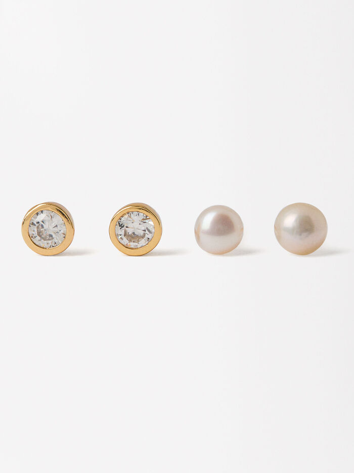 Set De Pendientes Perlas Cristal - Plata De Ley 925