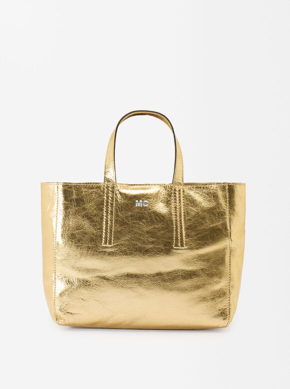 Personalized Leather Tote Bag, Golden, hi-res