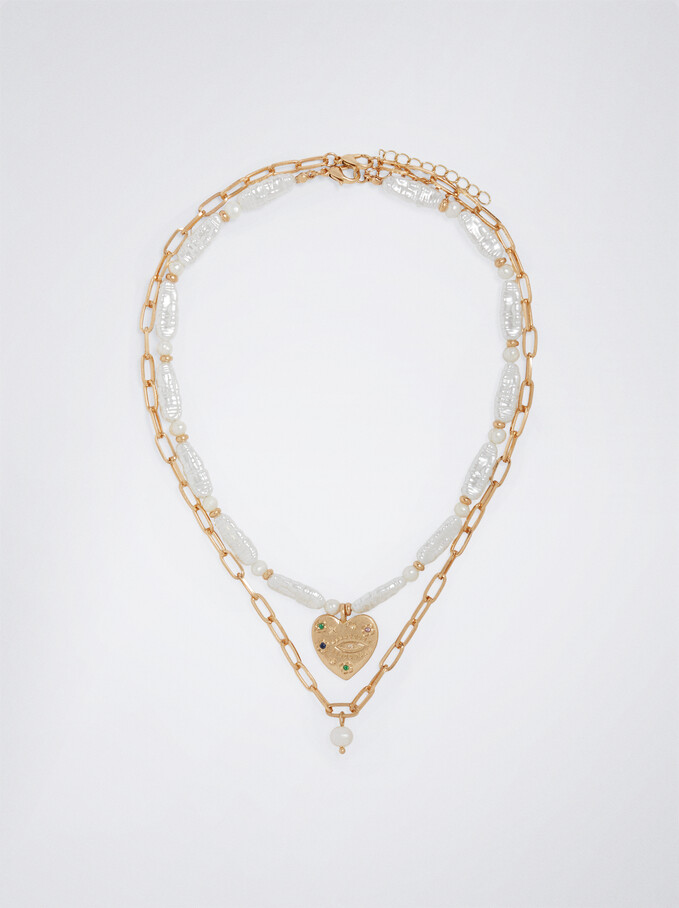 Set Of Necklaces With Freshwater Pearl, White, hi-res