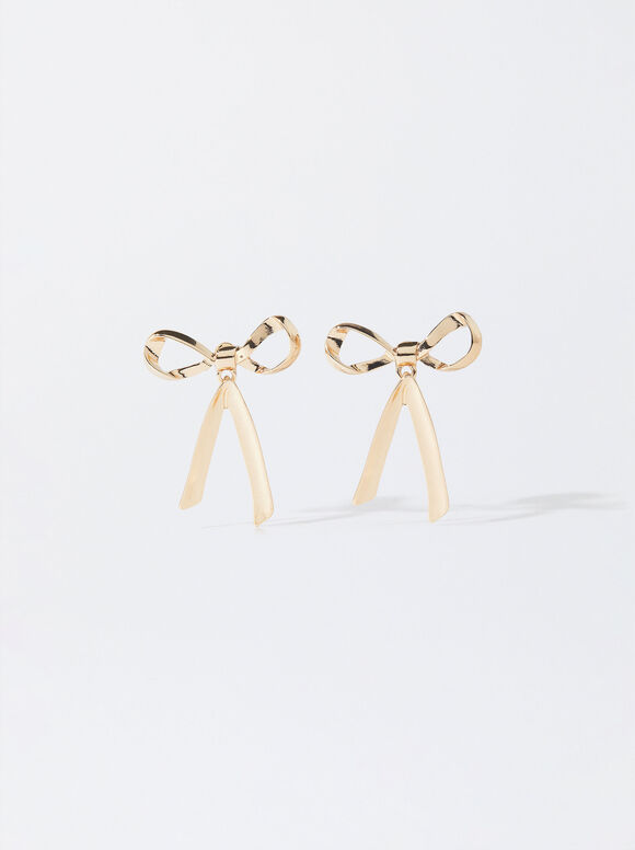 Earrings With Bow, Golden, hi-res