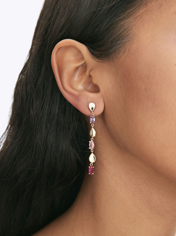 Earrings With Multicolor Zirconia, Multicolor, hi-res