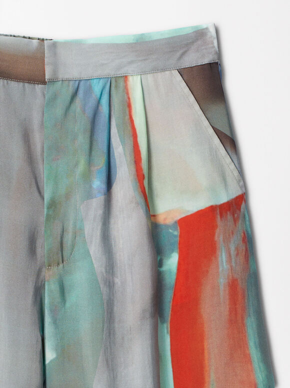 Straight Printed Pants, Multicolor, hi-res