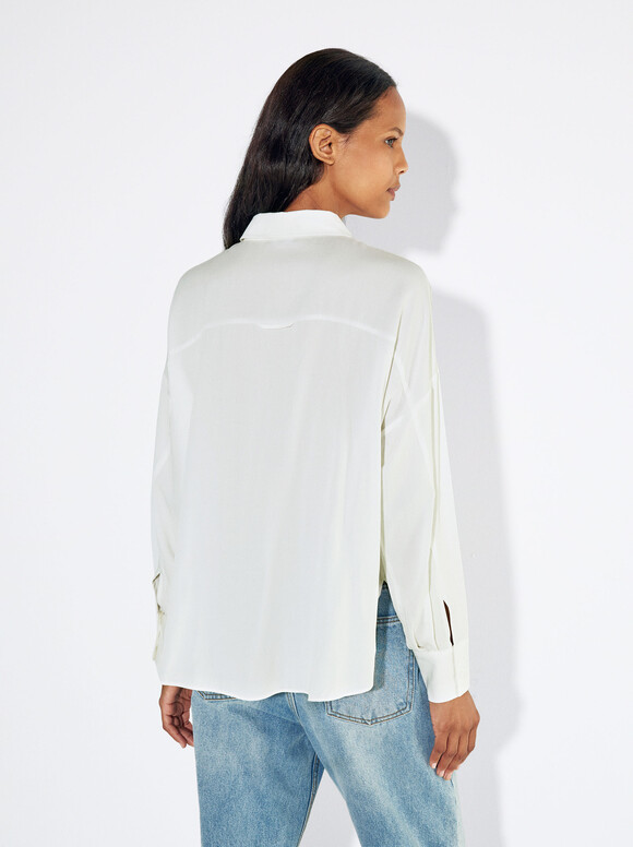 Long-Sleeve Shirt With Buttons, White, hi-res