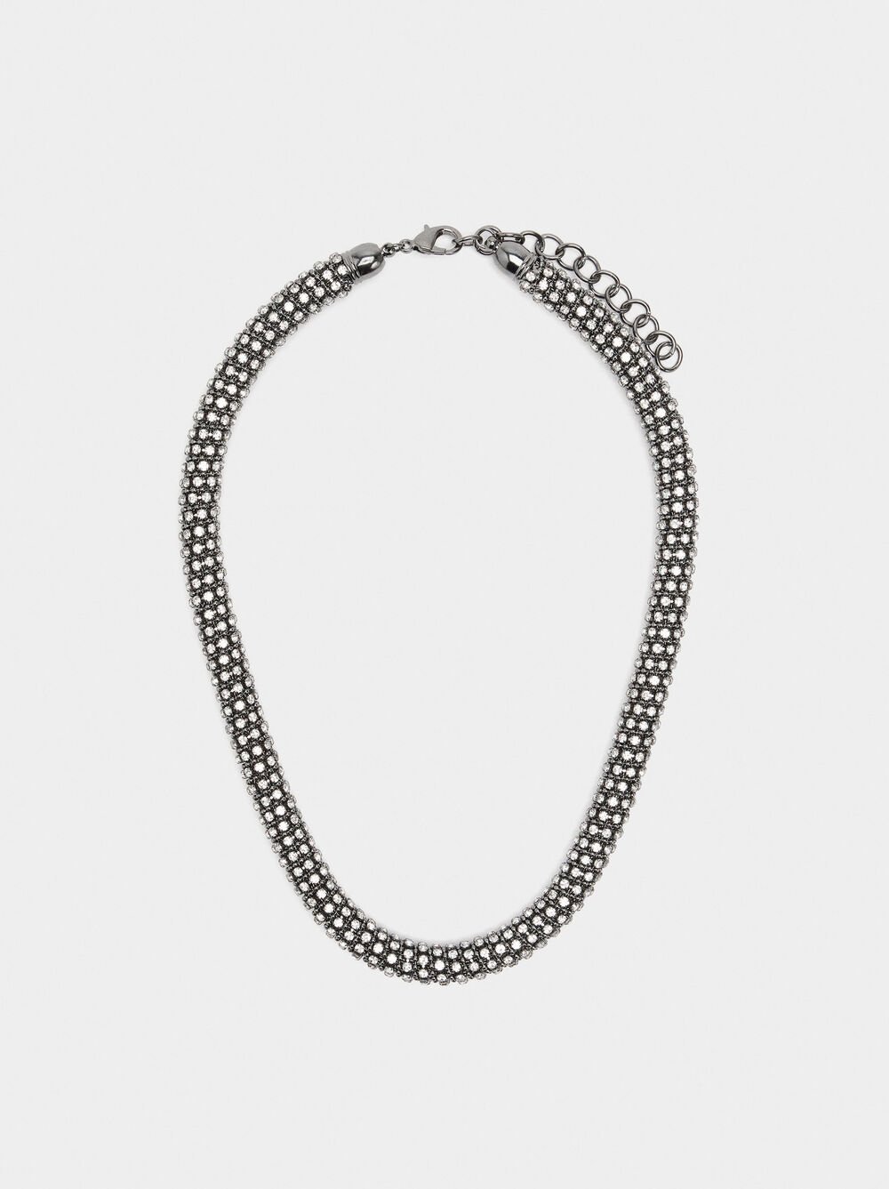 Tubular necklace with crystals