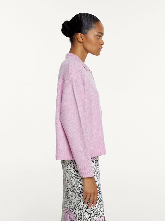 Knitted Cardigan With Buttons, Pink, hi-res