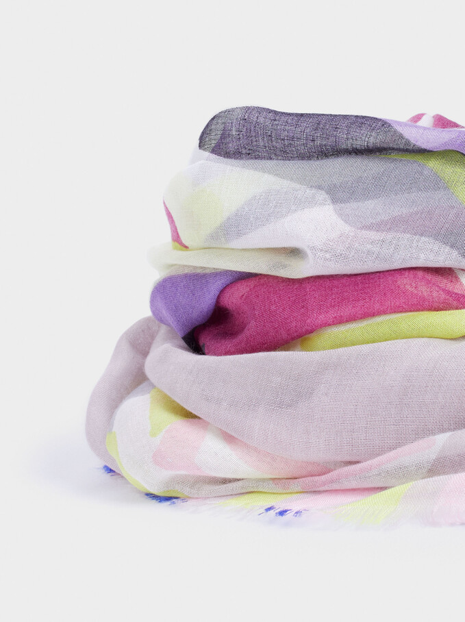 Printed Scarf Made From Recycled Materials, Ecru, hi-res