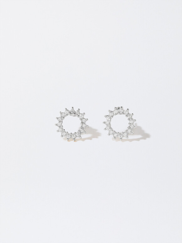 Silver-Plated Earrings With Cubic Zirconia, Silver, hi-res