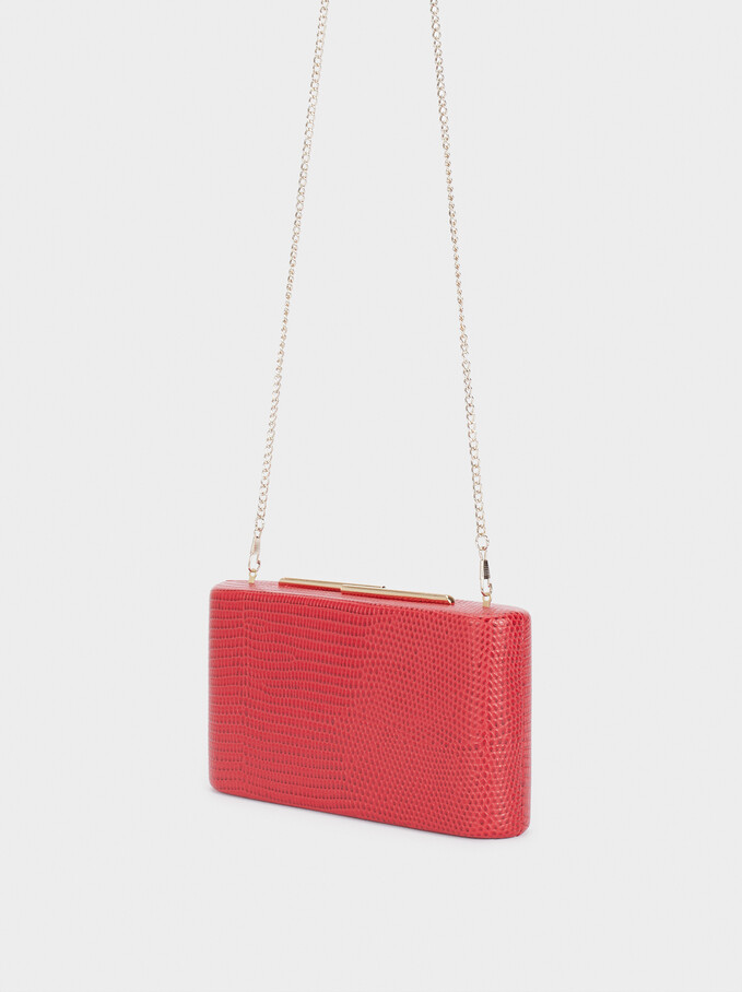 Embossed Animal-Print Party Clutch, Red, hi-res