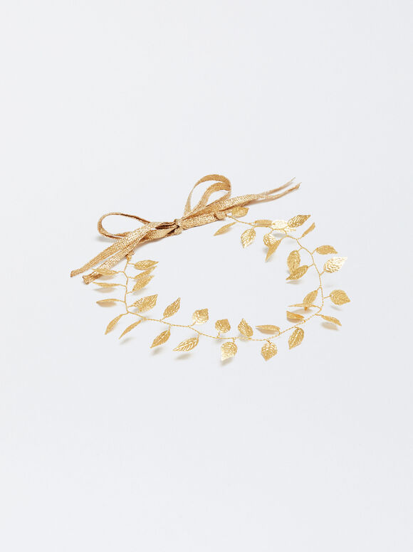 Golden Headband With Leaves, Golden, hi-res