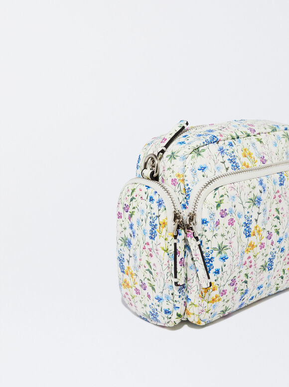 Floral Print Crossbody Bag, Blue, hi-res