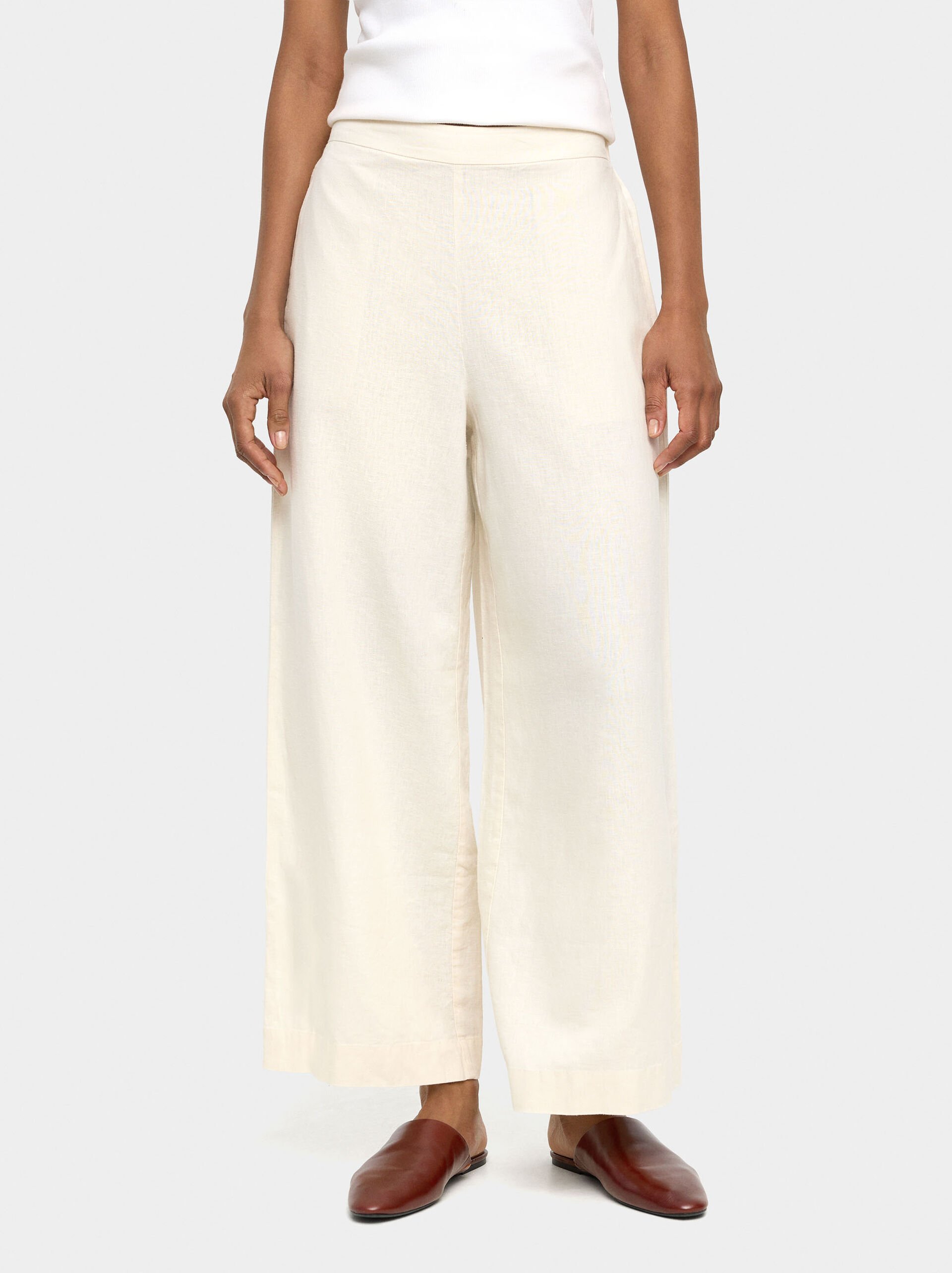 Pantalon wide leg en lin image number 1.0