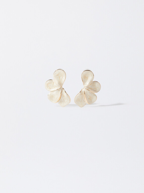 Enamel Earrings, Beige, hi-res