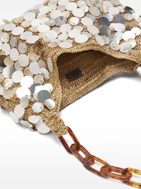 Shoulder bag with shells and sequins