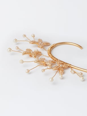 Ear Cuff With Flowers And Pearls, White, hi-res