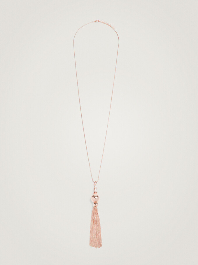 Long Necklace With Beads And Pendant, Orange, hi-res