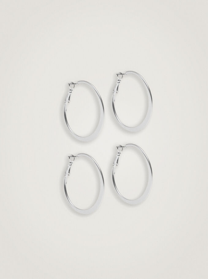 Set Of Silver Hoop Earrings, Silver, hi-res
