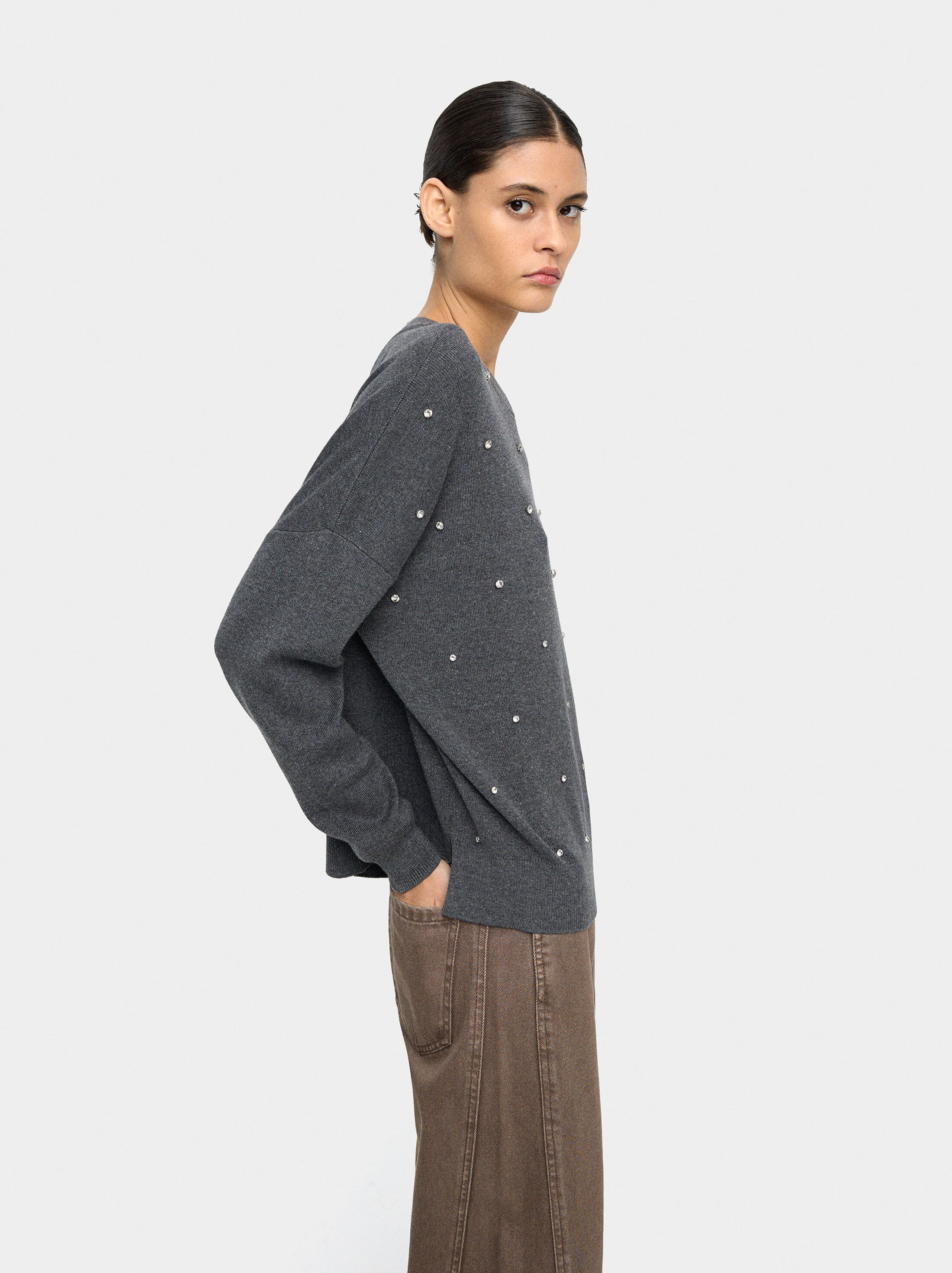 Knit sweater with crystals image number 2.0
