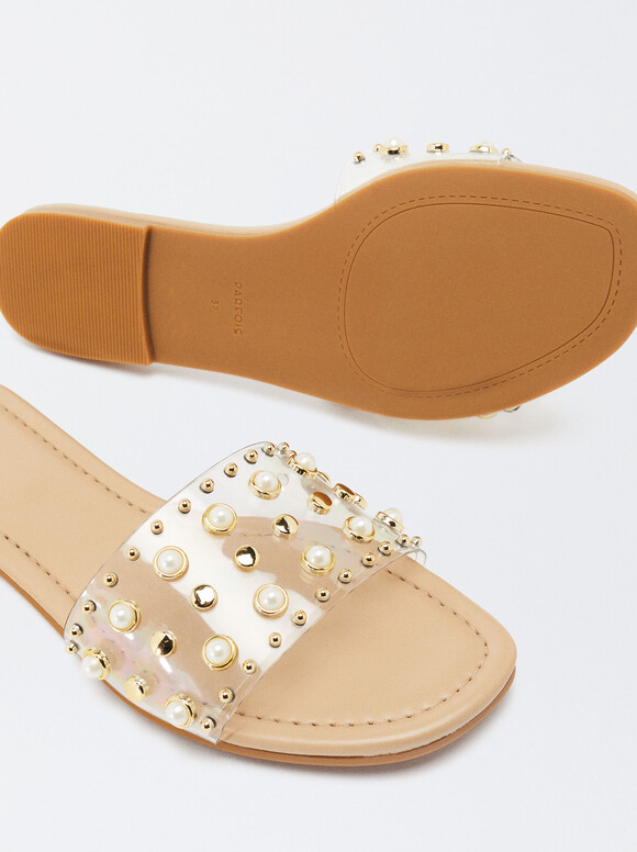 Flat Sandals With Applications, Golden, hi-res