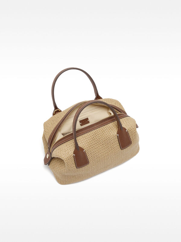 Straw-effect tote bag with M crossbody strap