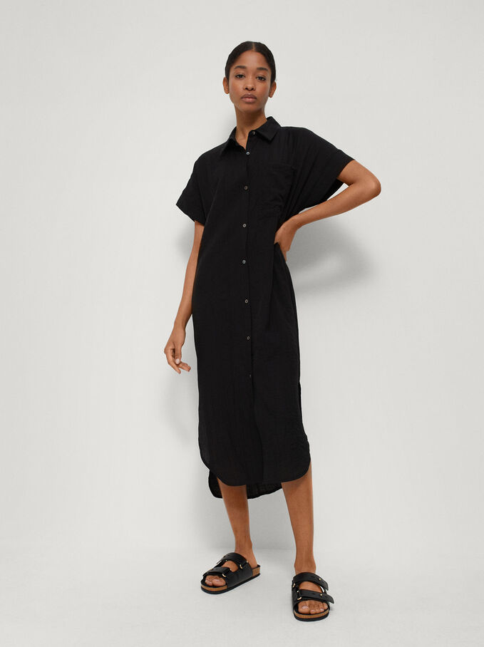 Midi Dress With Buttons, Black, hi-res