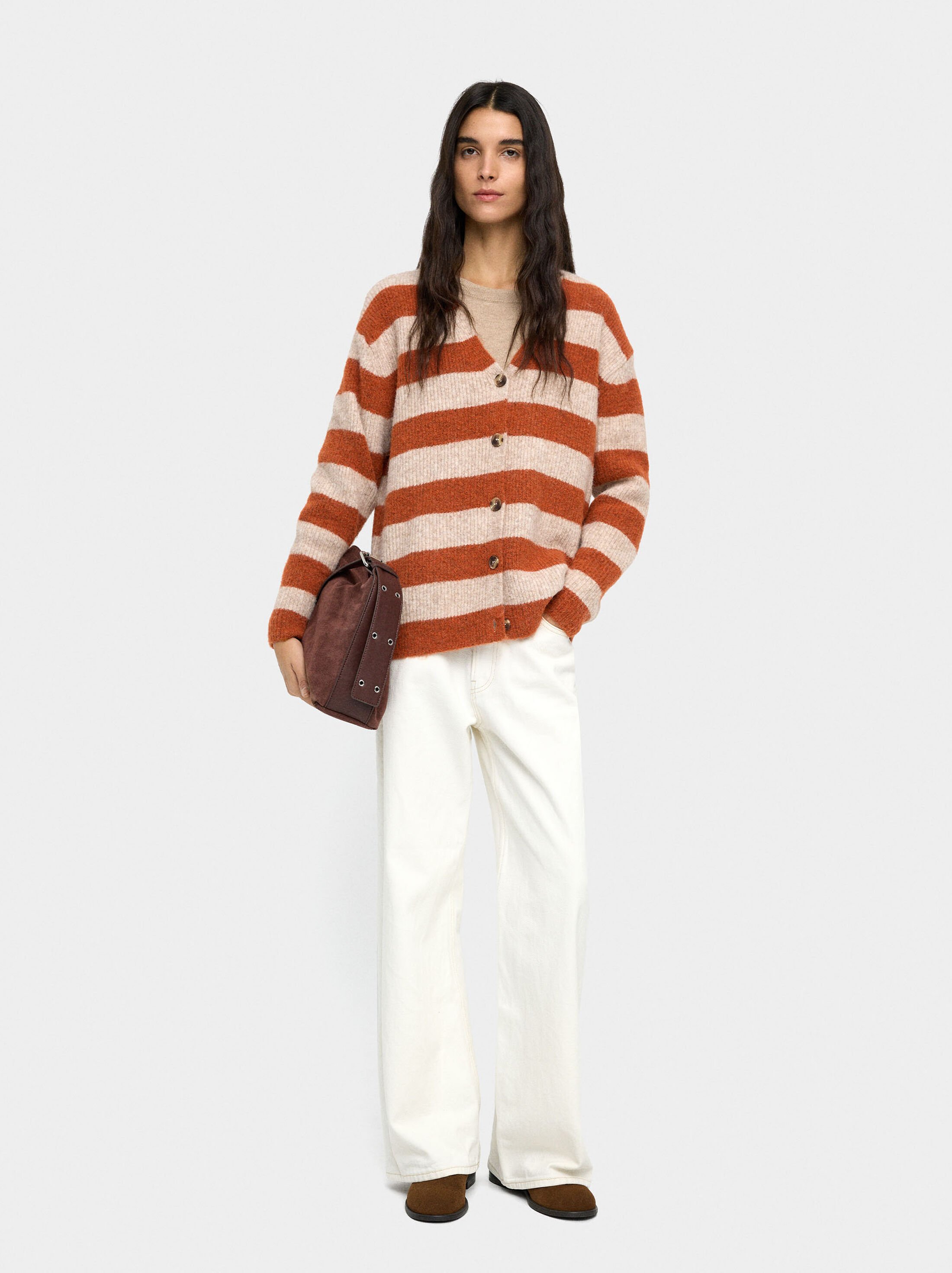 Knit cardigan with stripes image number 0.0