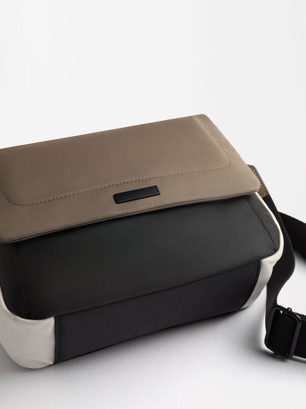 Nylon crossbody bag with flap closure