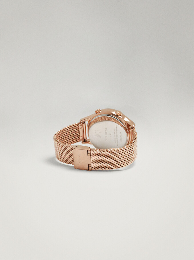 Digital Watch With Steel Wristband, Rose Gold, hi-res