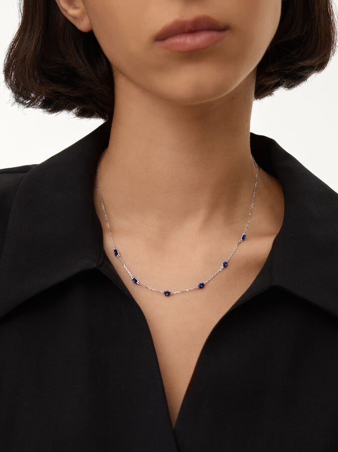 925 Silver Necklace With Semi-Precious Stone, Blue, hi-res