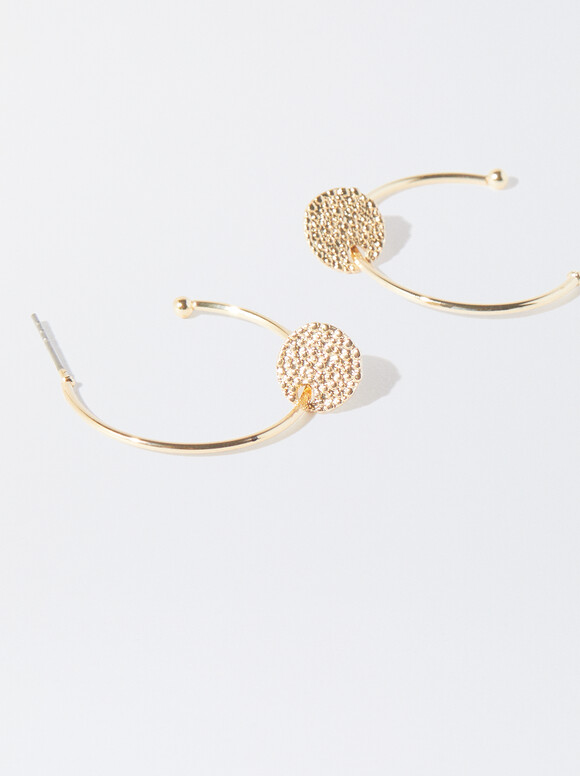 Gold-Toned Hoop Earrings With Medallions, Golden, hi-res