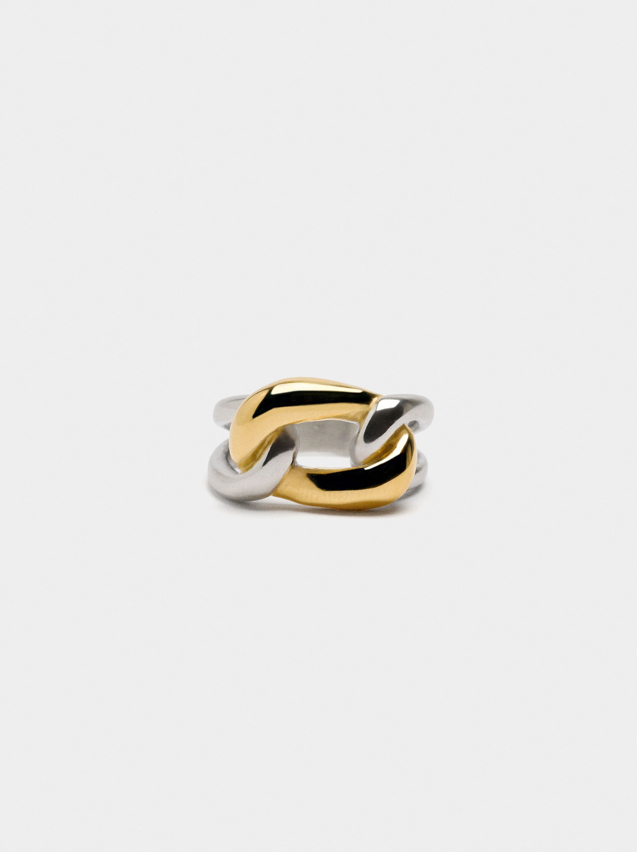 Bicolor intertwined links ring - stainless steel image number 0.0