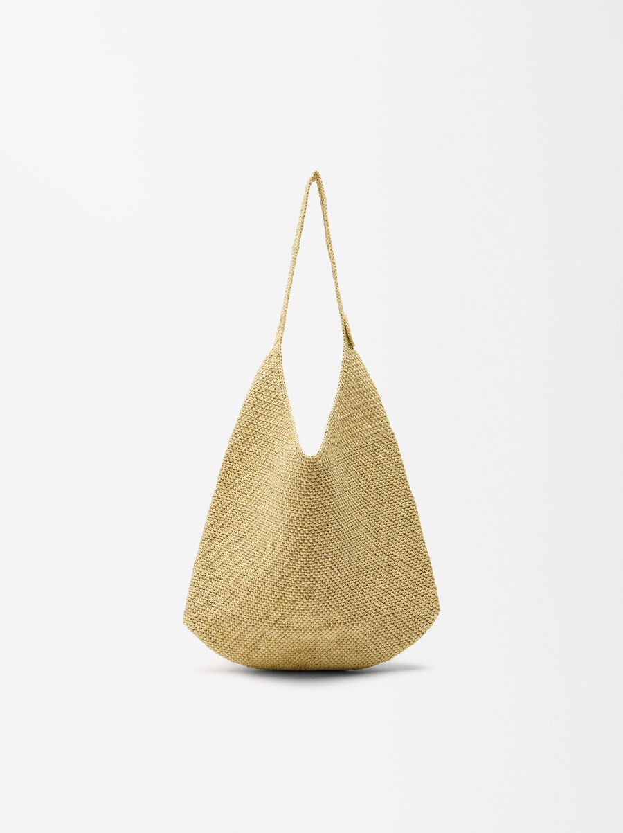 Straw-effect shoulder bag with side detail