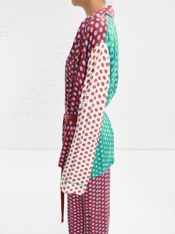 Printed contrast kimono