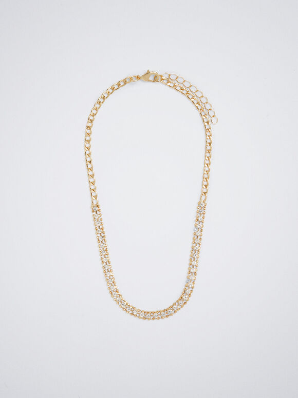 Golden Choker With Crystals, Golden, hi-res