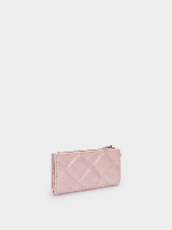 Embossed Wallet With Handle, Pink, hi-res