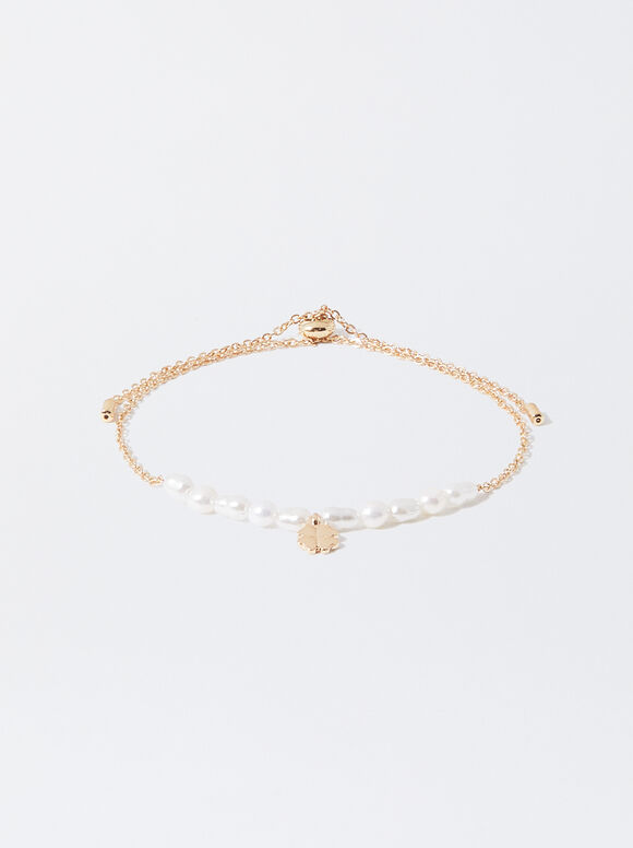 Adjustable Bracelet With Freshwater Pearl, Golden, hi-res