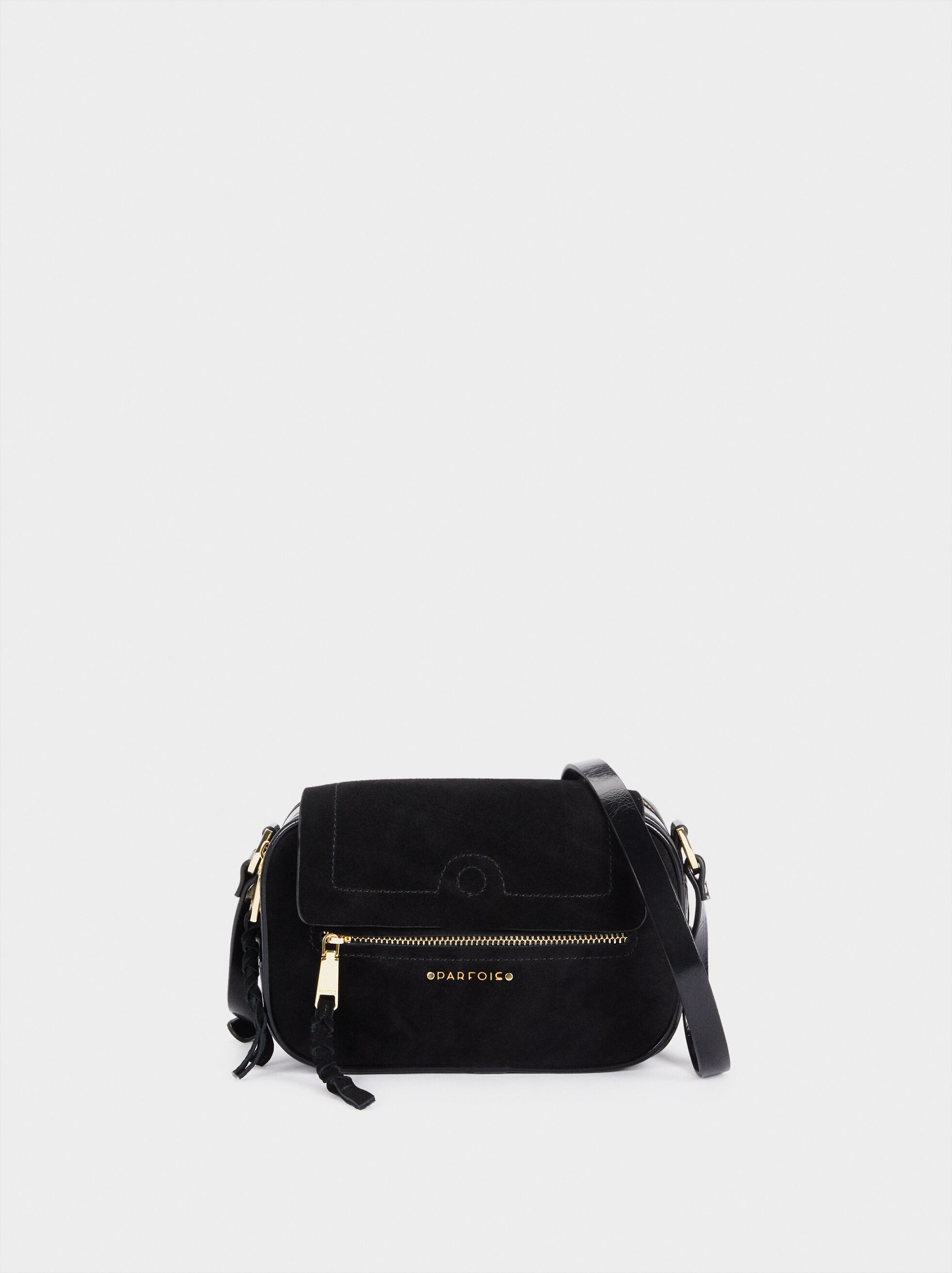 black suede across body bag