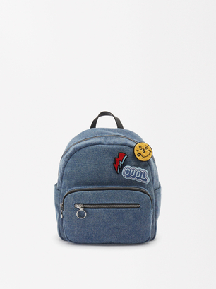 Denim Backpack , Blue, hi-res