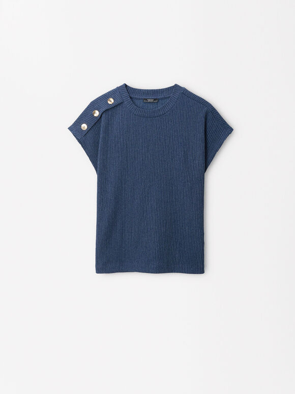 T-Shirt Avec Boutons Latéraux, Bleu, hi-res