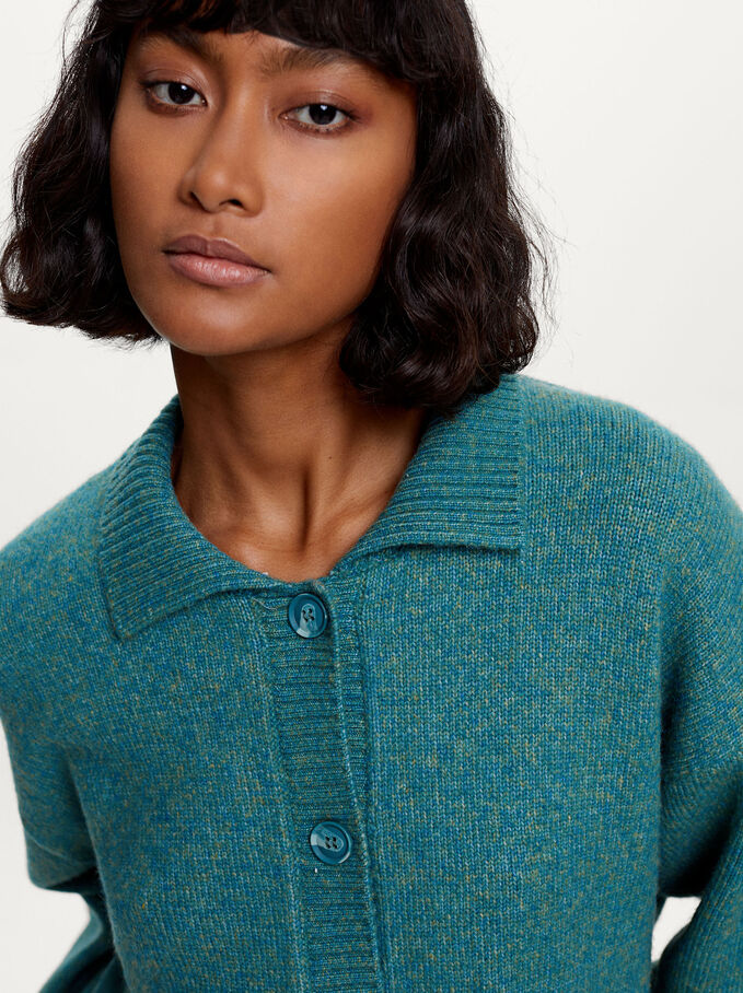 Knitted Cardigan With Buttons, Blue, hi-res