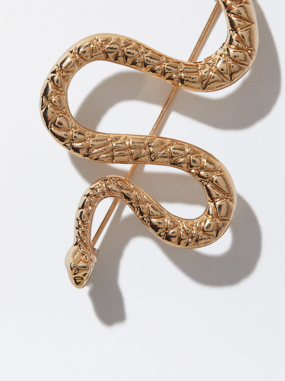 Snake Brooch, Golden, hi-res