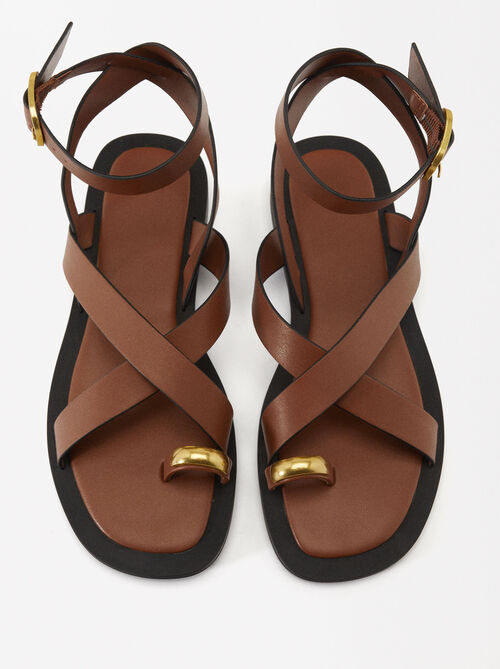 Criss-Cross Flat Sandals With Metallic Detail