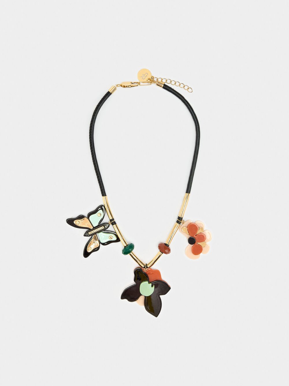 Necklace with multicolor resin pendants